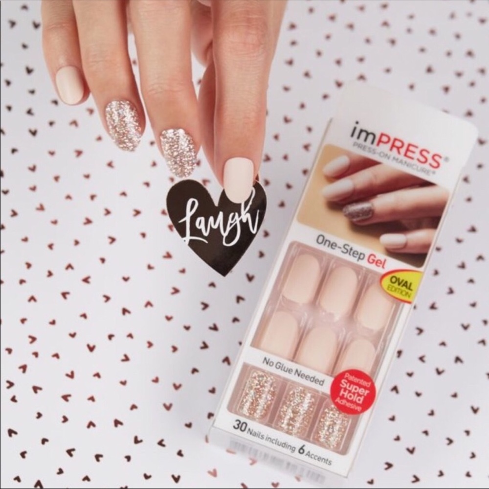 NEW imPRESS Nude Matte & Pink Glitter Nails